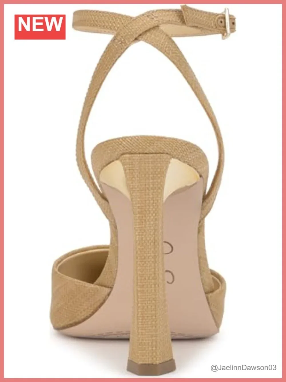 Block Heel Ankle Strap Raffia Pump Pointed Toe